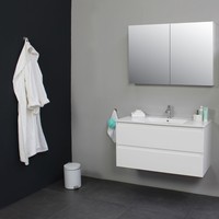 Badkamermeubel BWS Pepper Wastafel Porselein Incl Spiegelkast 2 Deurs Met 1 Kraangat 100x55x46 cm Wit