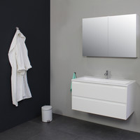 Badkamermeubel BWS Pepper Wastafel Acryl Incl Spiegelkast 2 Deurs Met 1 Kraangat 100x55x46 cm Wit