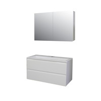Badkamermeubel BWS Pepper Wastafel Acryl Incl Spiegelkast 2 Deurs Met 1 Kraangat 100x55x46 cm Wit