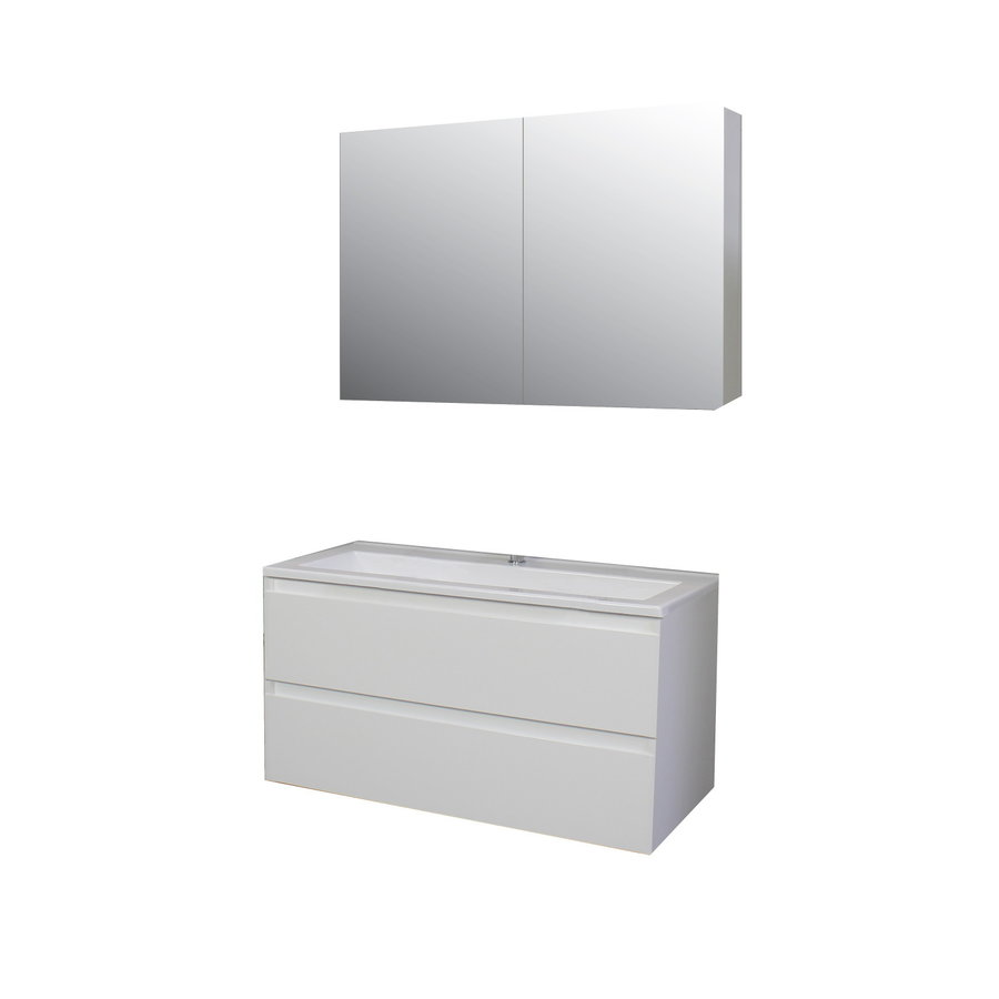 Badkamermeubel BWS Pepper Wastafel Acryl Incl Spiegelkast 2 Deurs Met 1 Kraangat 100x55x46 cm Wit