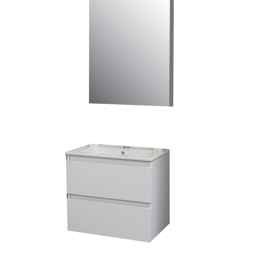 Badkamermeubel BWS Pepper Wastafel Porselein Incl Spiegelkast Met Kraangat 60x55x46 cm Wit