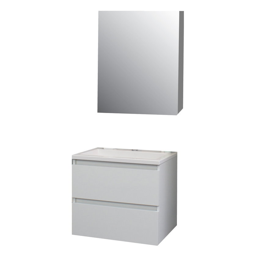 Badkamermeubel BWS Pepper Wastafel Acryl Incl Spiegelkast Met Kraangat 60x55x46 cm Wit