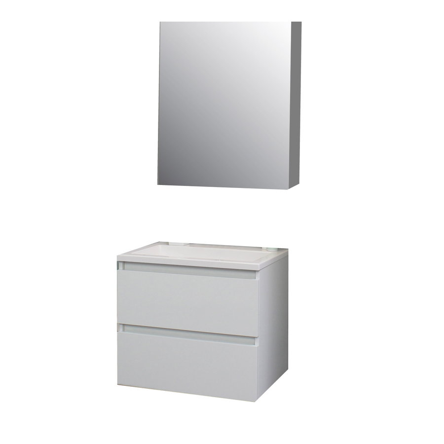 Badkamermeubel BWS Pepper Wastafel Acryl Incl Spiegelkast Zonder Kraangat 60x55x46 cm Wit