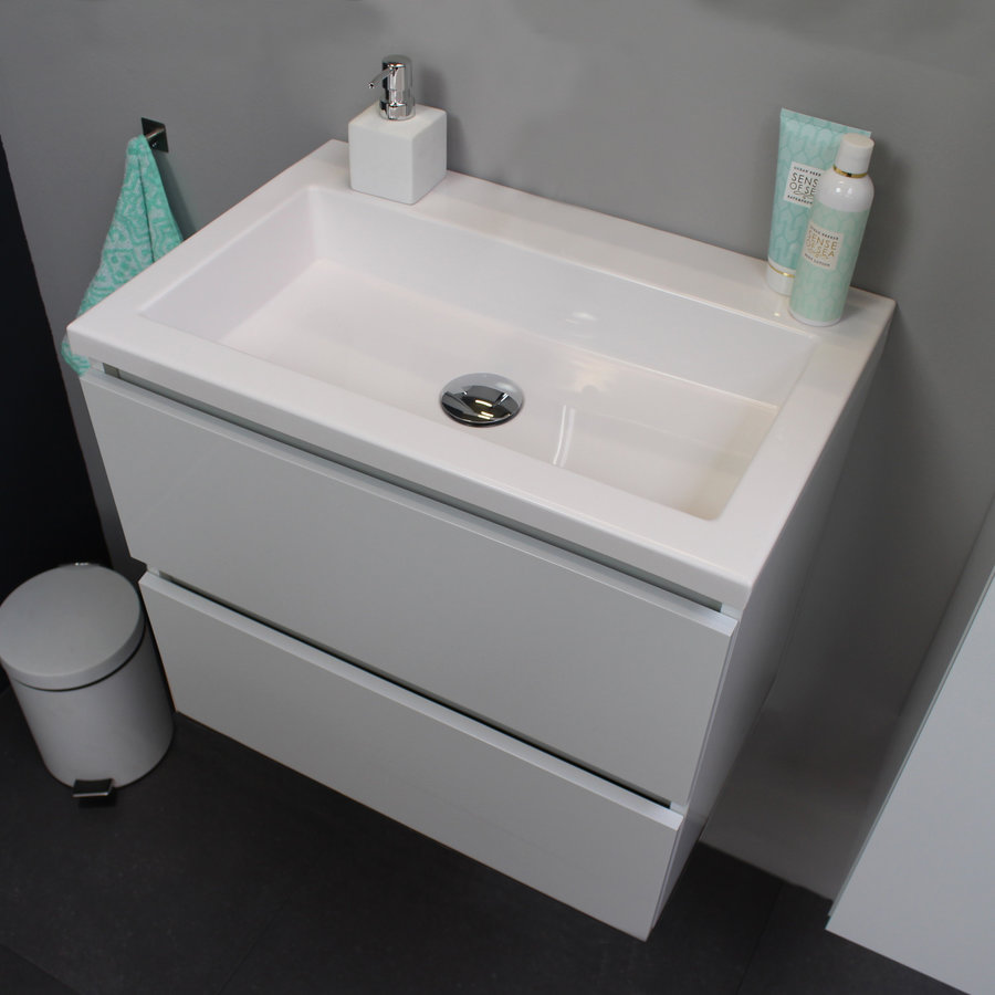 Badkamermeubel BWS Pepper Wastafel Acryl Incl Spiegelkast Zonder Kraangat 60x55x46 cm Wit