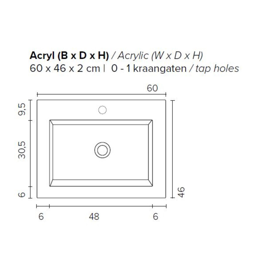 Badkamermeubel BWS Pepper Wastafel Acryl Incl Spiegelkast Zonder Kraangat 60x55x46 cm Wit
