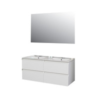 Badkamermeubel Boss & Wessing Pepper Wastafel Porselein Twee Kraangaten Incl Spiegel 120x55x46 cm Wit