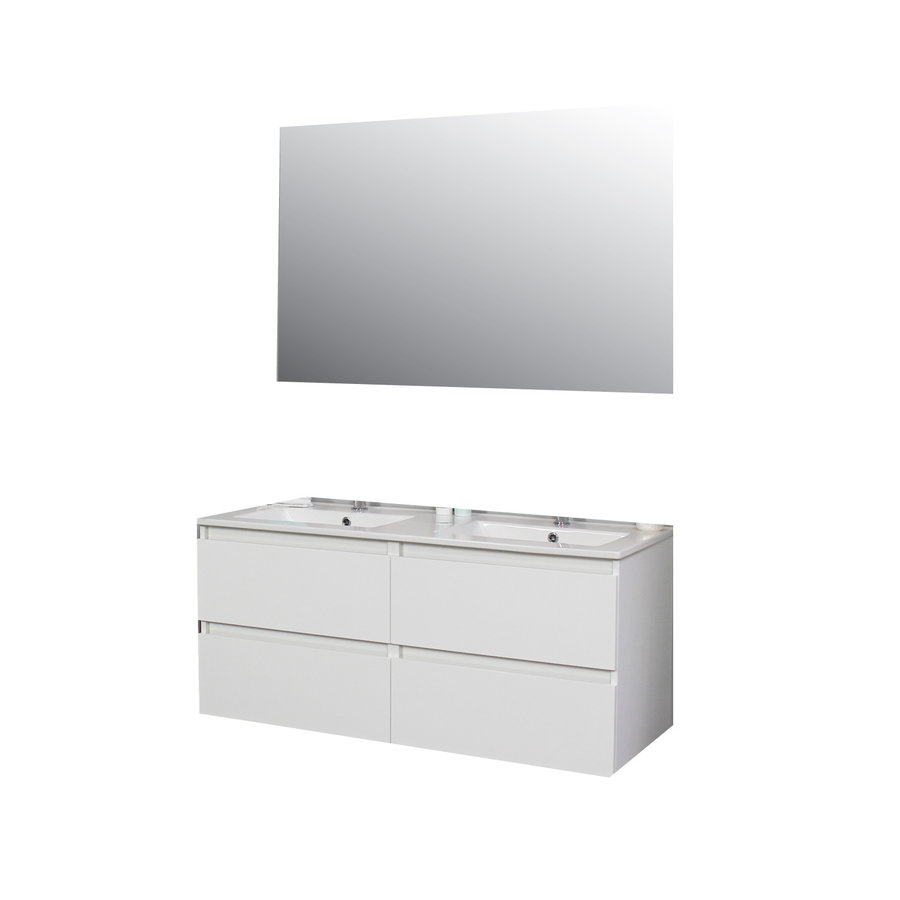 Badkamermeubel Boss & Wessing Pepper Wastafel Porselein Twee Kraangaten Incl Spiegel 120x55x46 cm Wit