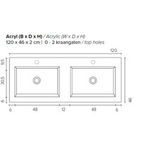 Badkamermeubel Boss & Wessing Pepper Acryl Wastafel Incl Spiegel Twee Kraangaten 120x55x46 cm Wit