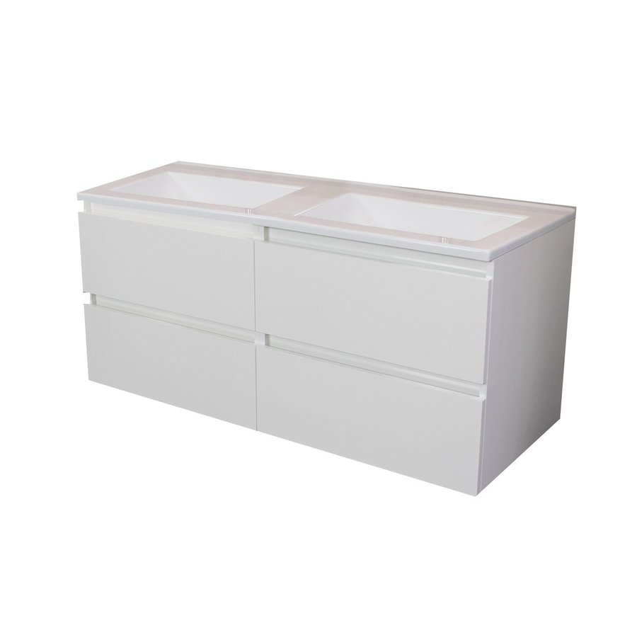 Badkamermeubel Boss & Wessing Pepper Acryl Wastafel Incl Spiegel Zonder Kraangat 120x55x46 cm Wit