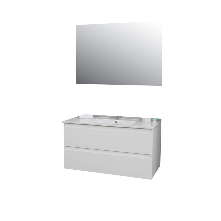 Badkamermeubel Boss & Wessing Pepper Wastafel Porselein Incl Spiegel En Kraangat 100x55x46 cm Wit