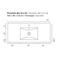 Badkamermeubel Boss & Wessing Pepper Wastafel Porselein Incl Spiegel En Kraangat 100x55x46 cm Wit