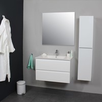 Badkamermeubel Boss & Wessing Pepper Wastafel Porselein Incl Spiegel En Kraangat 80x55x46 cm Wit