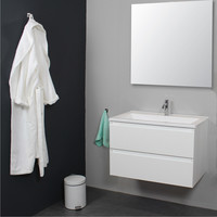 Badkamermeubel Boss & Wessing Pepper Acryl Wastafel Met Kraangat Inclusief Spiegel 80x55x46 cm Wit