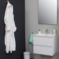 Badkamermeubel Boss & Wessing Pepper Wastafel Porselein Incl Spiegel En Kraangat 60x55x46 cm Wit