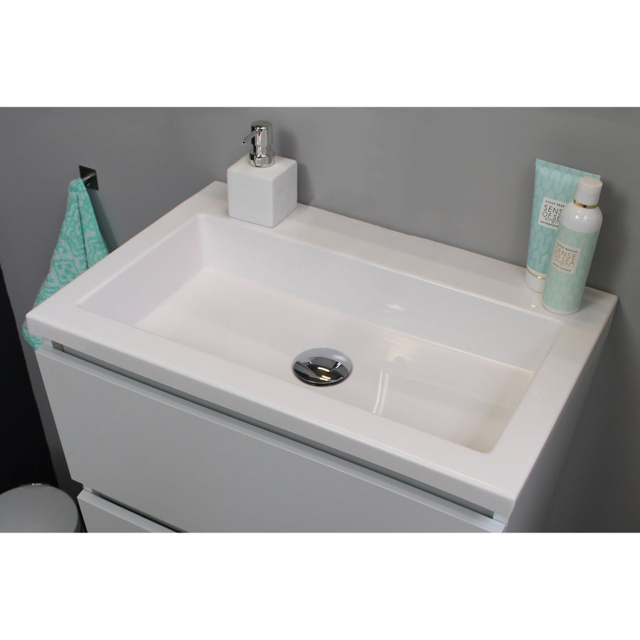 Badkamermeubel Boss & Wessing Pepper Acryl Wastafel Zonder Kraangat Inclusief Spiegel 60x55x46 cm Wit