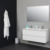 Badkamermeubel Boss & Wessing Pepper Wastafel Porselein Twee Kraangaten 120x55x46 cm Wit