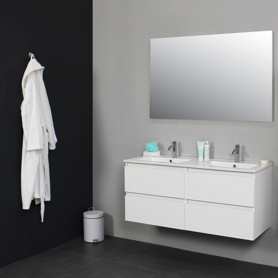 Badkamermeubel Boss & Wessing Pepper Wastafel Porselein Twee Kraangaten 120x55x46 cm Wit