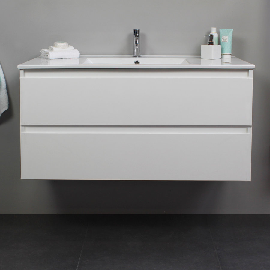 Badkamermeubel Boss & Wessing Pepper Wastafel Porselein Met Kraangat 100x55x46 cm Wit