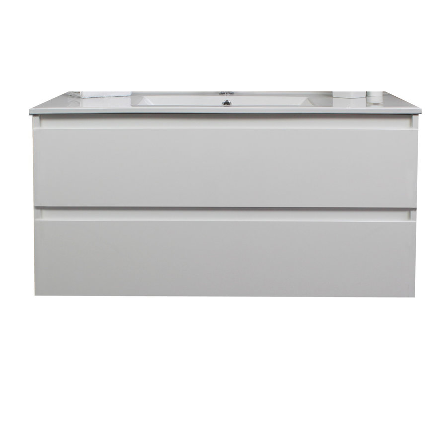 Badkamermeubel Boss & Wessing Pepper Wastafel Porselein Met Kraangat 100x55x46 cm Wit