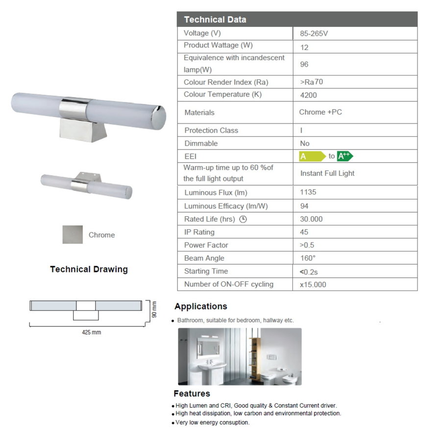 Spiegelverlichting LED Boss & Wessing Aloni zonder Schakelaar 4200K