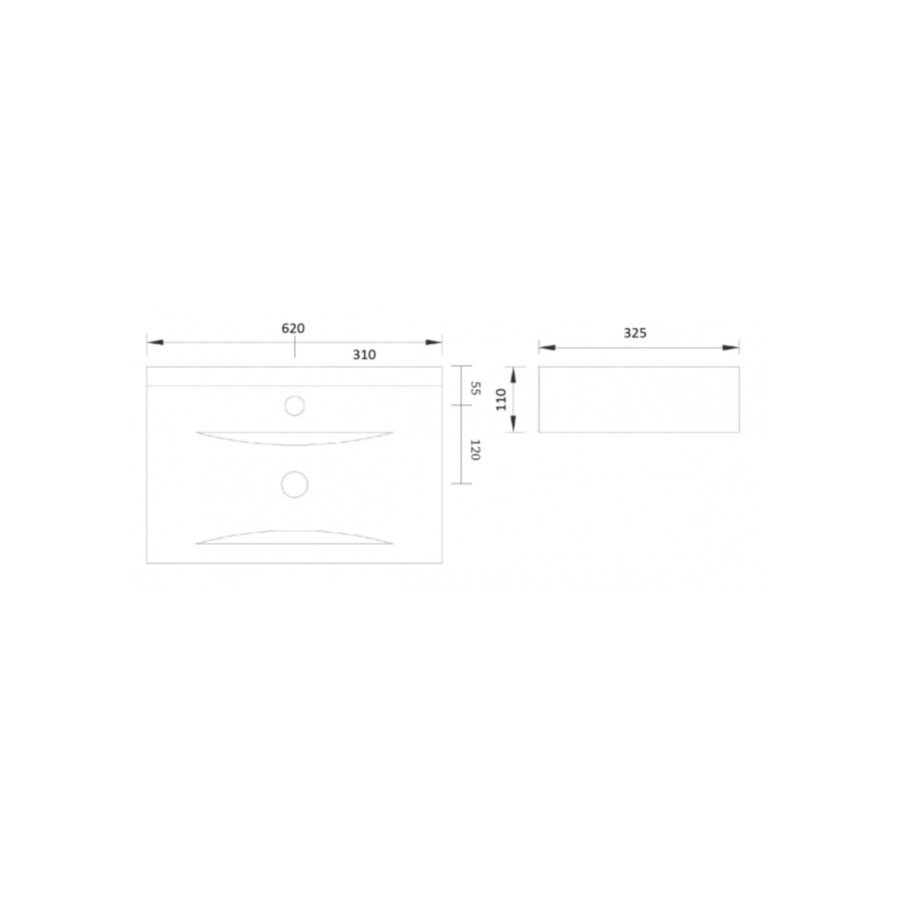 Wastafel Begee Rechthoek Zonder Overloop 62X32,5X11Cm