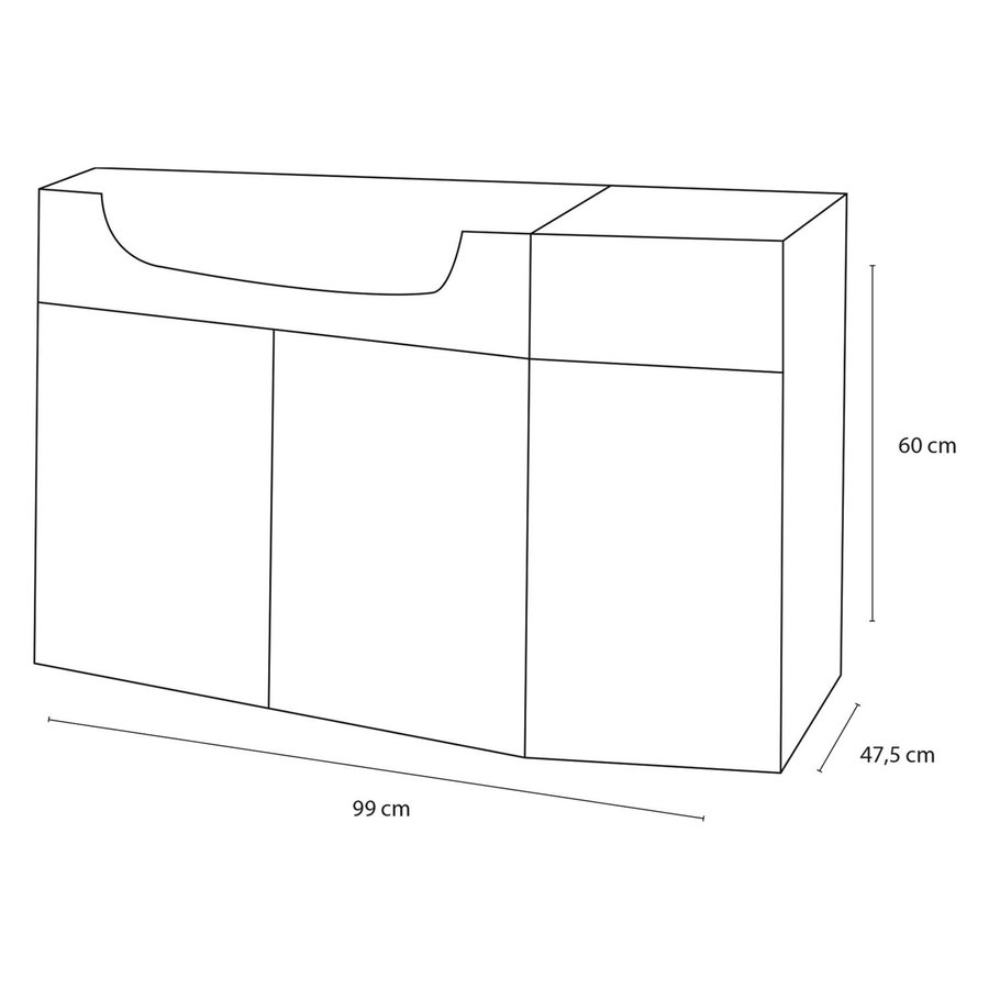 Onderkast Differnz Fabulous 100cm Hoekmodel Links Wit