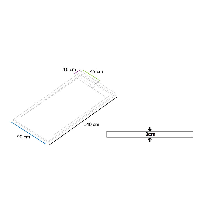 Douchebak Boss & Wessing Veroni Elite 140x90 cm Composietsteen Mat Zwart