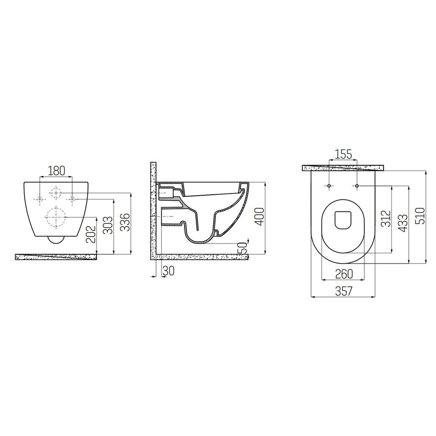 Wandcloset Creavit Freedom Met RVS Sproeier Mat Basalt (Exclusief zitting)