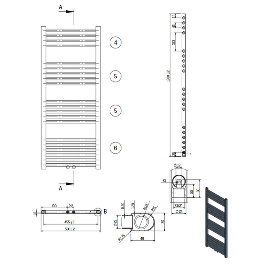 Designradiator Nile Gobi 120x50cm 376W Chroom (Midden/zij-ansluiting)