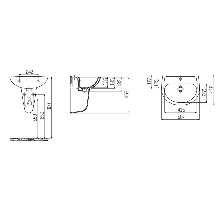 Wastafel Boss & Wessing 50x40cm Keramiek Wit Met Kraangat