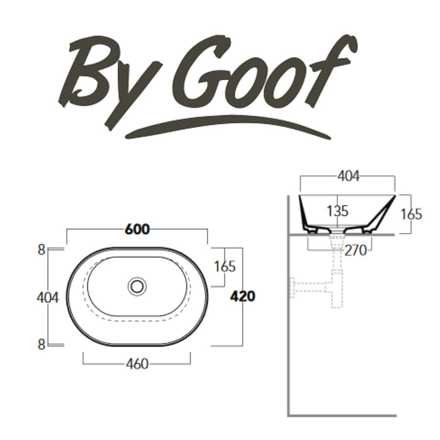 Waskom By Goof Mees Design Opbouw Wastafel Ovaal 60x42 cm Mat Wit