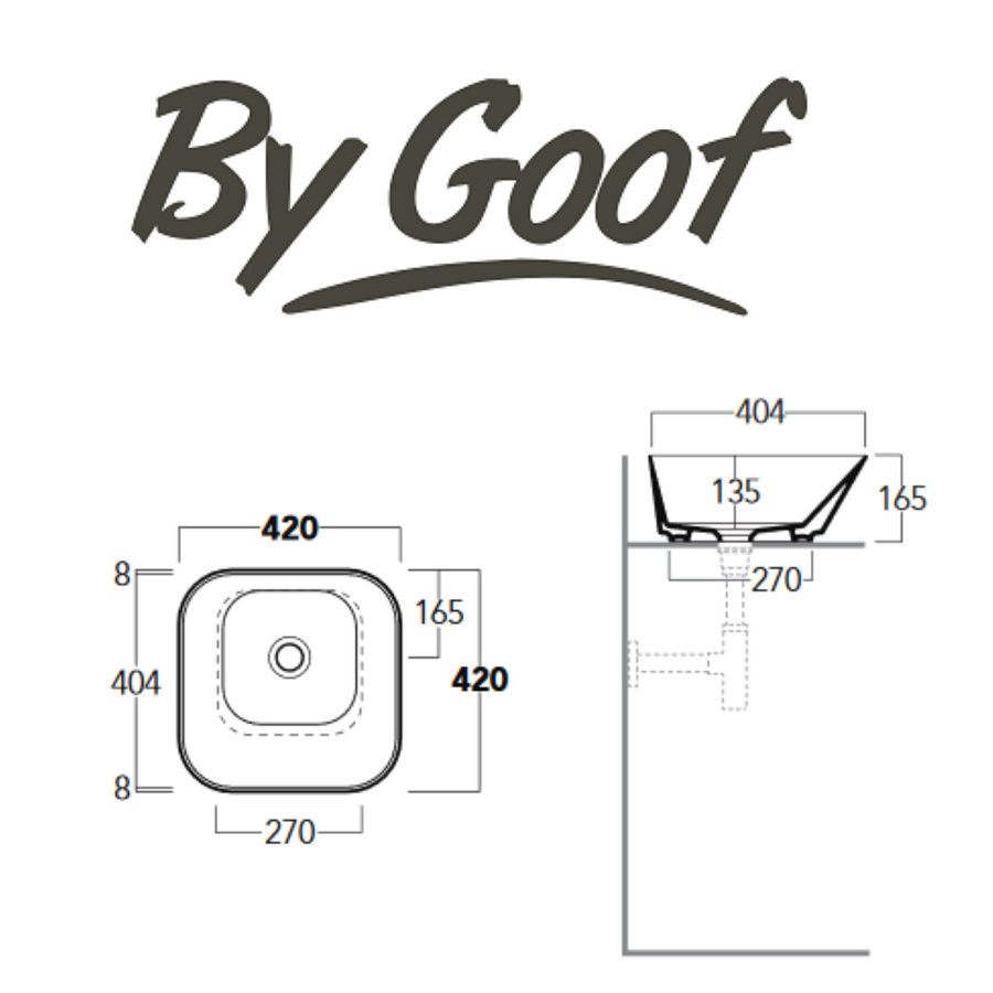 Waskom By Goof Mees Design Opbouw Wastafel Vierkant 42x42 cm Mat Grijs