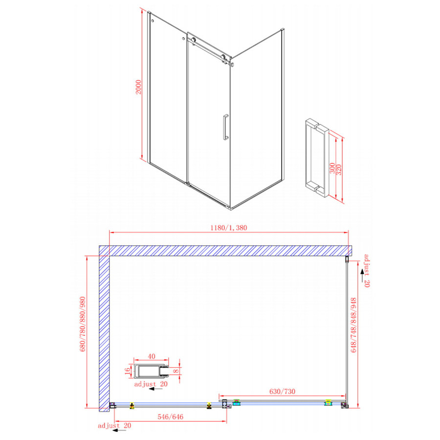 Douchedeur Boss & Wessing Rollo Schuifdeur 120x200 cm 8 mm Nano coating RVS Look