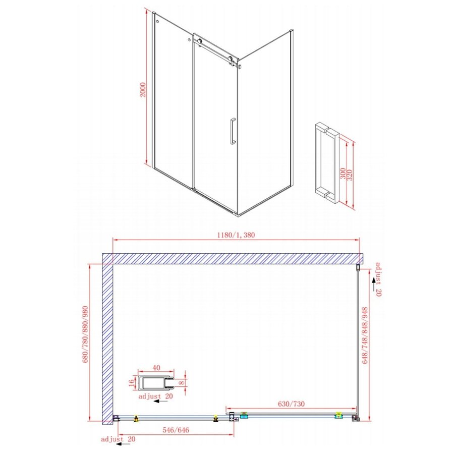 Douchedeur Boss & Wessing Rollo Schuifdeur 140x200 cm 8 mm Nano coating RVS Look
