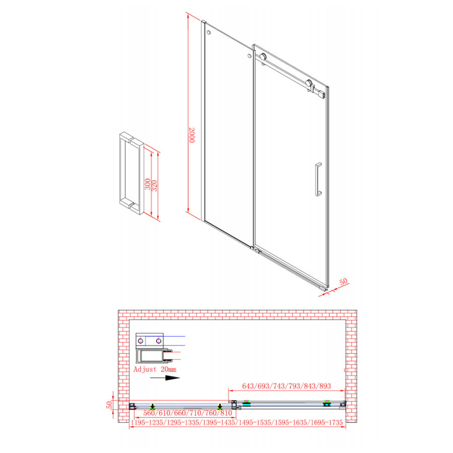 Nisdeur Boss & Wessing Rollo Schuifdeur 120x200 cam 8 mm Inclusief Stabilisatie Nano Glas RVS Look