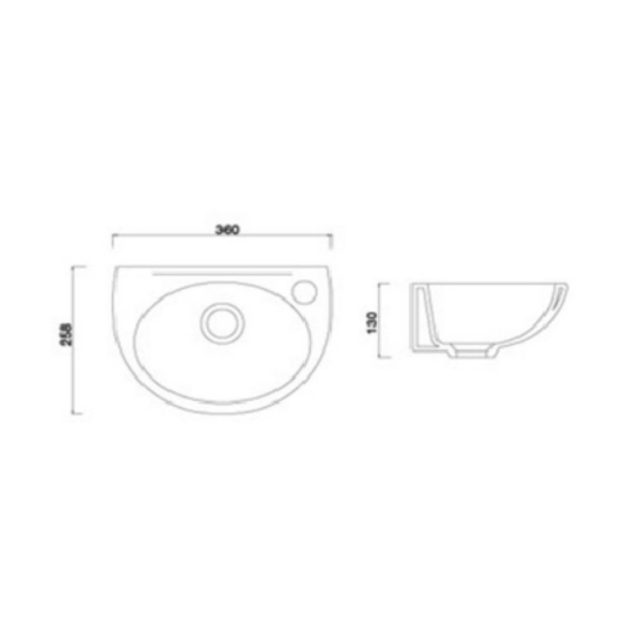 Basic Fontein Plieger Met Kraangat Rechts 36x26cm z. Overloop Wit