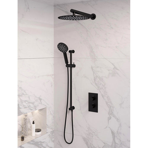 Inbouw Regendouche Set Brauer Black Edition Wanduitloop Ronde Hoofddouche 30 cm Met Glijstang en Handdouche 3 Standen Mat Zwart 