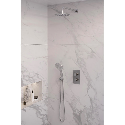 Inbouw Regendouche Set Brauer Brushed Edition Gebogen Wanduitloop Ronde Hoofddouche 20 cm Met Handdouche 3 Standen RVS Look 