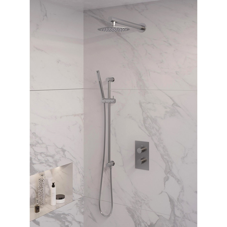 Inbouw Regendouche Set Brauer Brushed Edition Wanduitloop Ronde Hoofddouche 20 cm Met Glijstang RVS Look