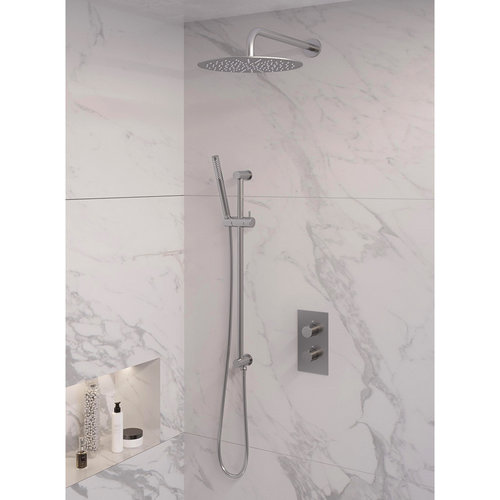 Inbouw Regendouche Set Brauer Brushed Edition Gebogen Wanduitloop Ronde Hoofddouche 30 cm Met Glijstang RVS Look 