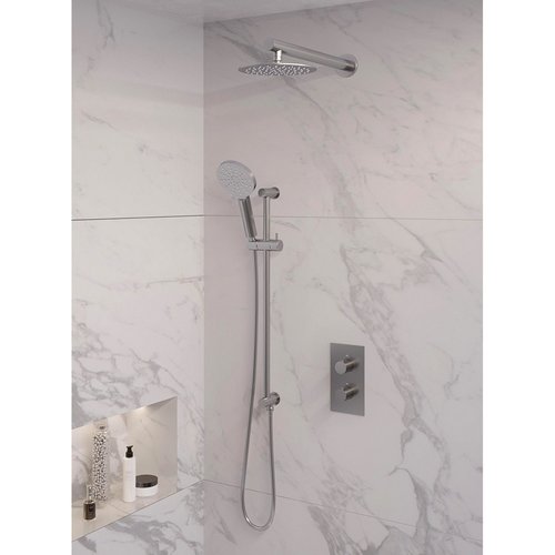 Inbouw Regendouche Set Brauer Brushed Edition Wanduitloop Ronde Hoofddouche 20 cm Met Handdouche 3 Standen en Glijstang RVS Look 