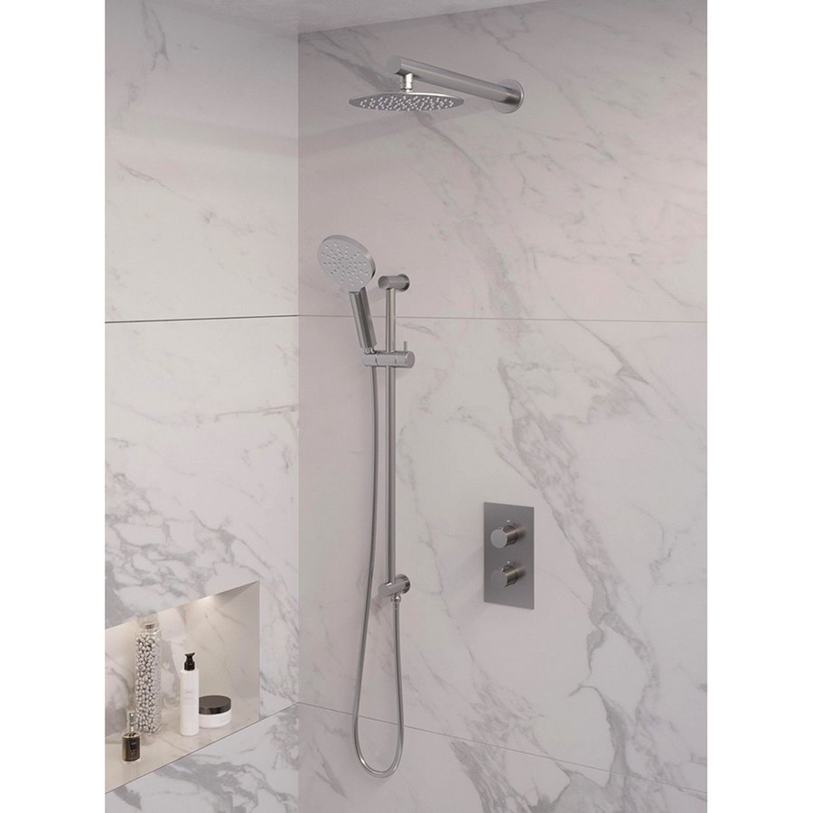 Inbouw Regendouche Set Brauer Brushed Edition Wanduitloop Ronde Hoofddouche 20 cm Met Handdouche 3 Standen en Glijstang RVS Look