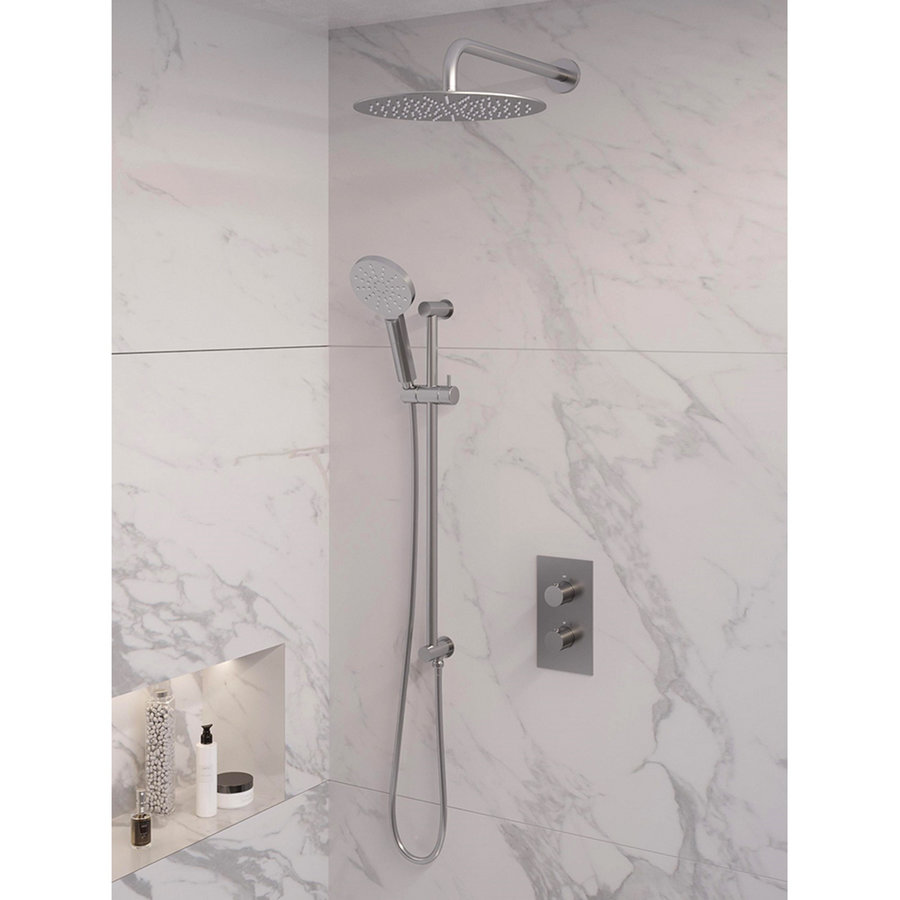 Inbouw Regendouche Set Brauer Brushed Edition Gebogen Wanduitloop Ronde Hoofddouche 30 cm Met Handdouche 3 Standen en Glijstang RVS Look