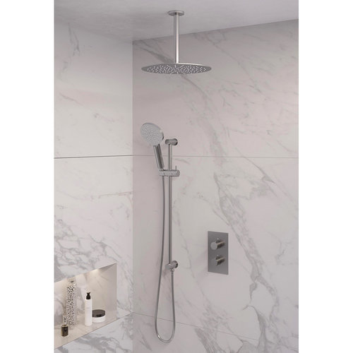 Inbouw Regendouche Set Brauer Brushed Edition Plafond Uitloop Ronde Hoofddouche 30 cm Met Handdouche 3 Standen en Glijstang RVS Look 