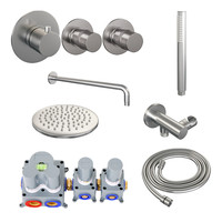 Inbouw Regendouche Set Brauer Brushed Edition Gebogen Wanduitloop Ronde Hoofddouche 20 cm Met Twee Stopkranen RVS Look