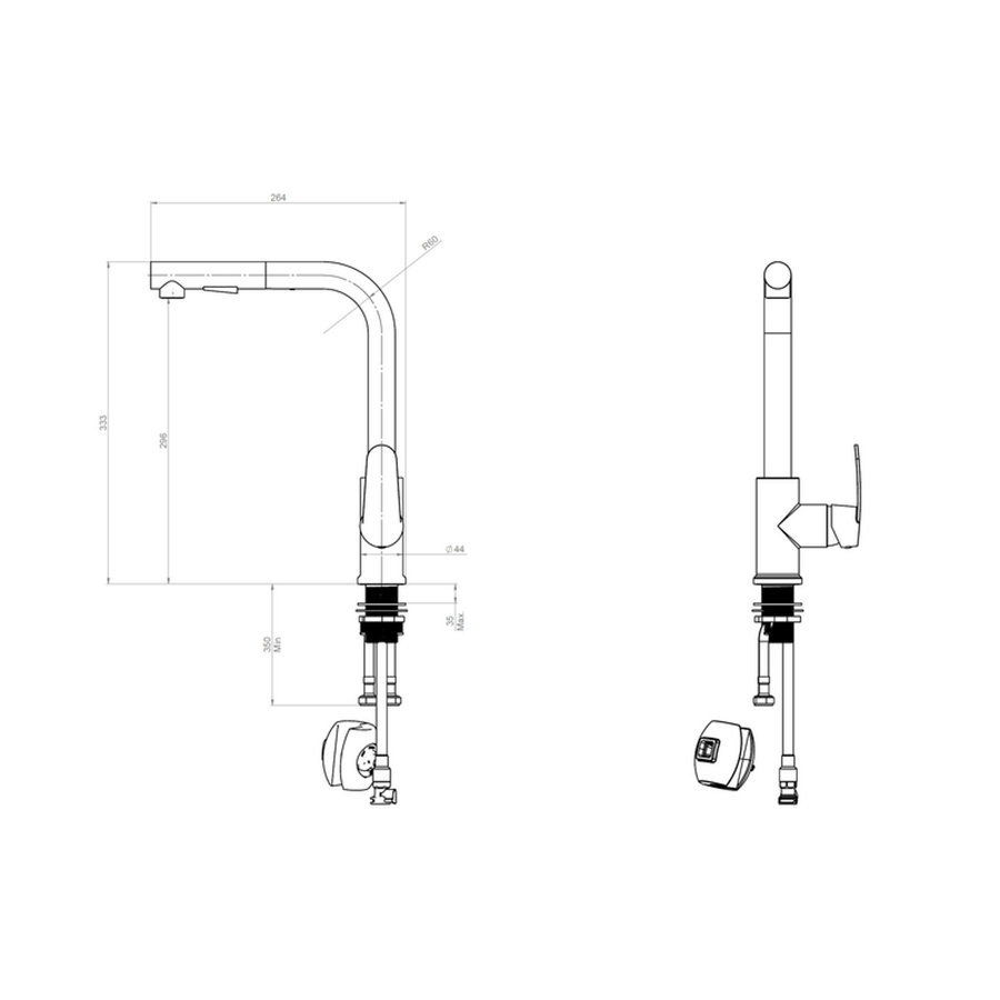 Keukenmengkraan Plieger Dour 1-Gats met Uittrekbare Uitloop Chroom