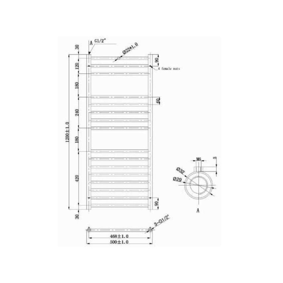 EH Design Radiator Athena 50x120 cm Geborsteld RVS Chroom