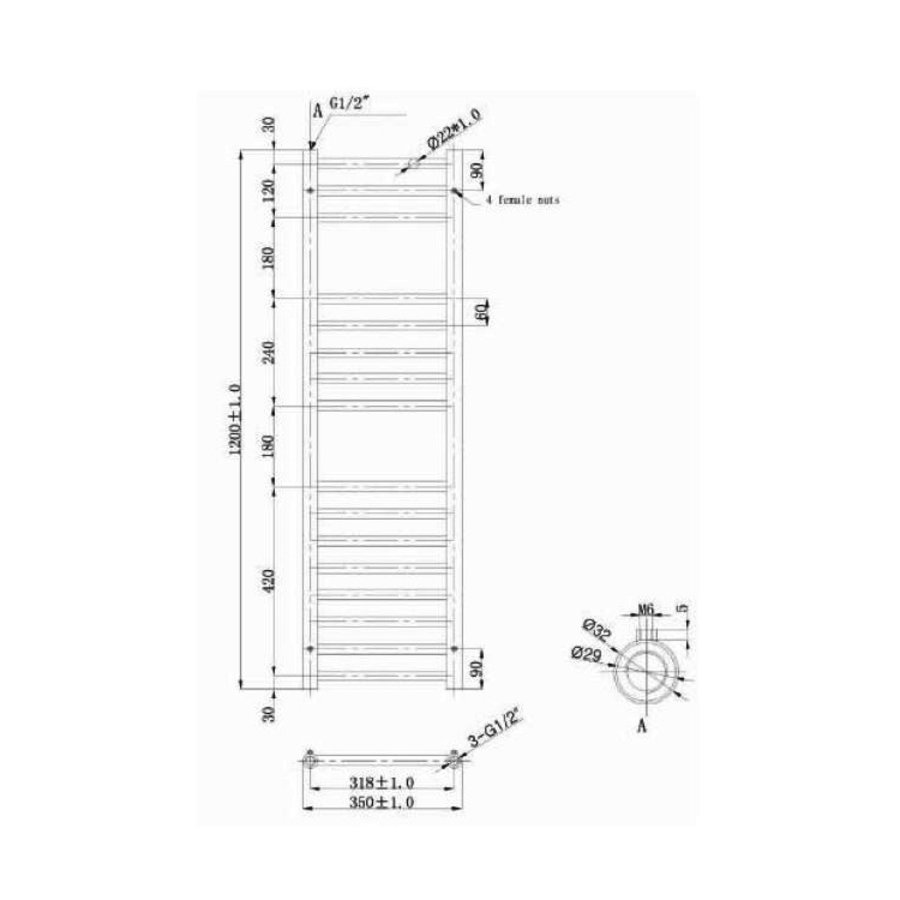 EH Design Radiator Athena Met Digitale Thermosstaat 35x120 cm Geborsteld RVS Chroom