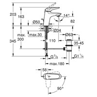 Wastafelkraan Grohe Wave New M-size met Waste Chroom