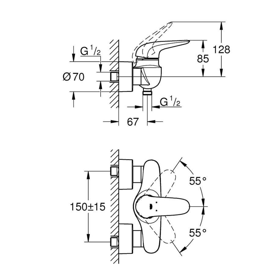 Douchekraan Grohe Wave New met Koppelingen Chroom